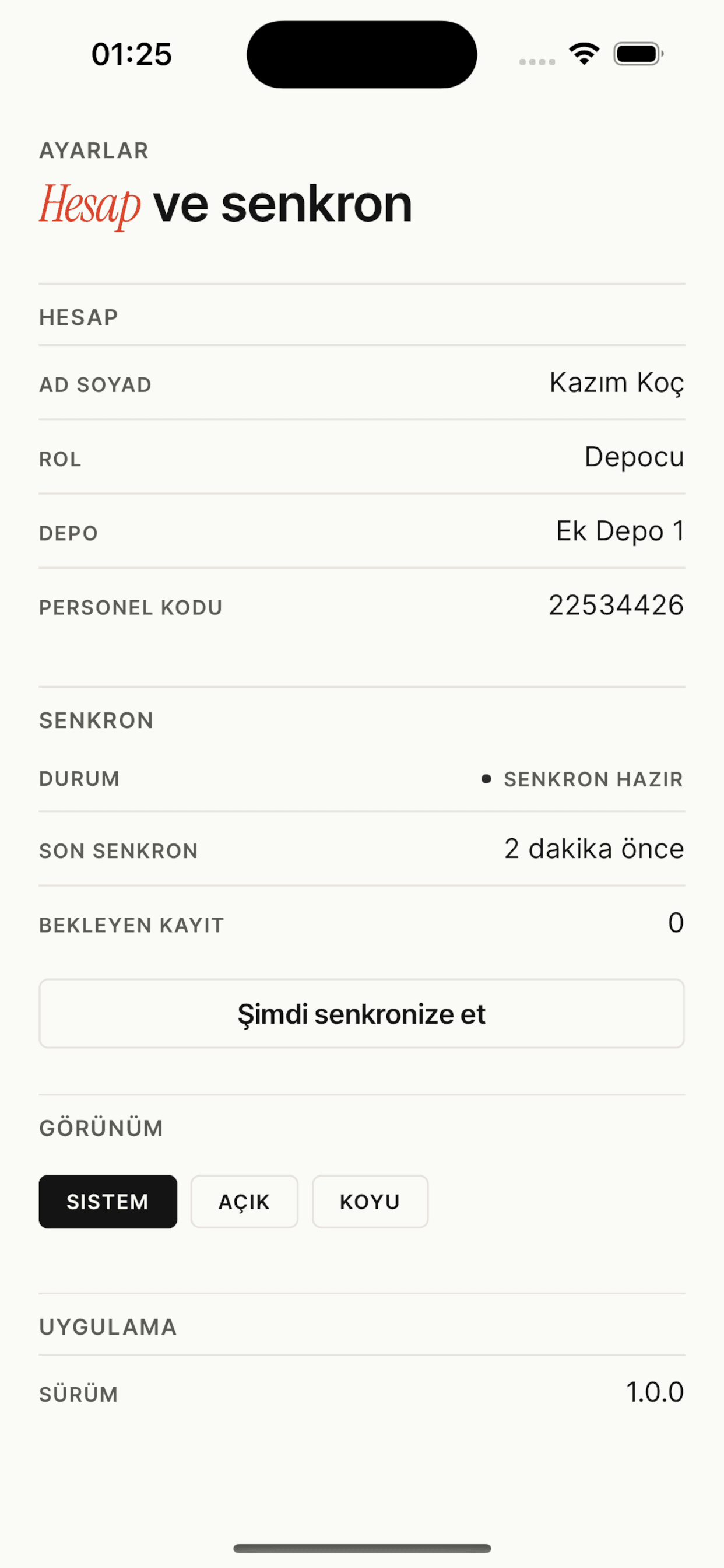 Hesap ve senkronizasyon ayarları